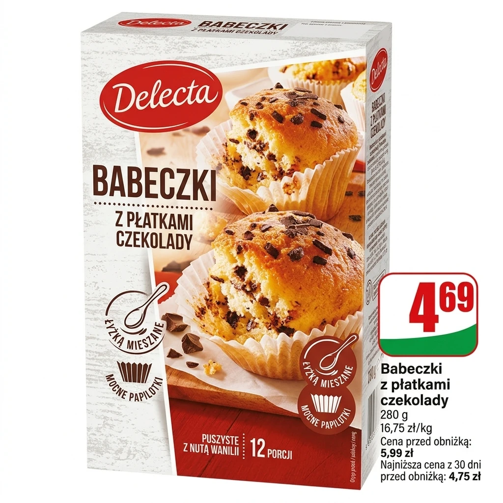 Babeczki z płatkami czekolady Delecta 280g