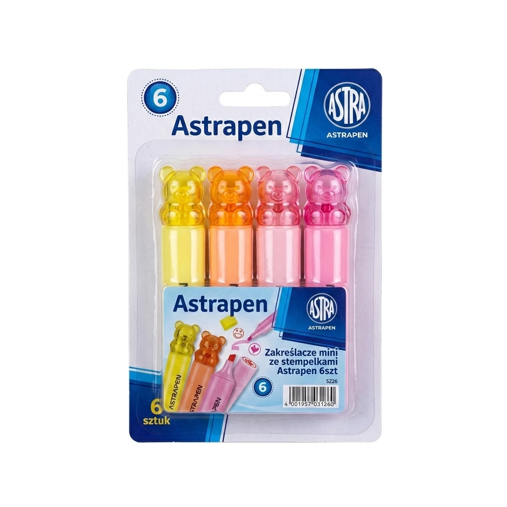 Zakreślacze mini ze stempelkami Astrapen 6szt SZ26