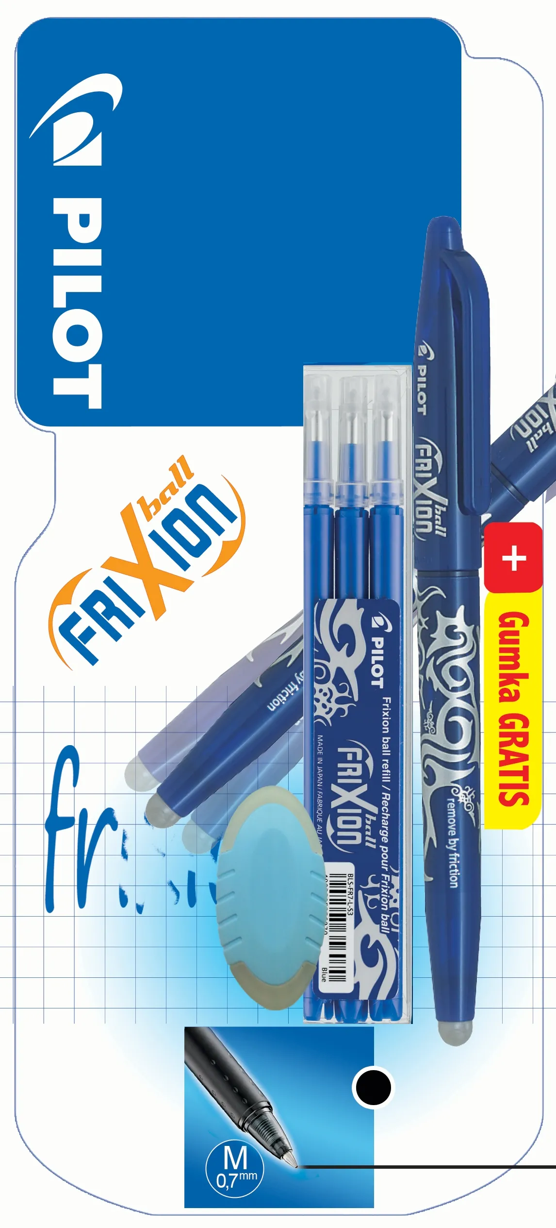 Zestaw Pióro+wkłady+gumka PILOT Frixion Ball Niebieski