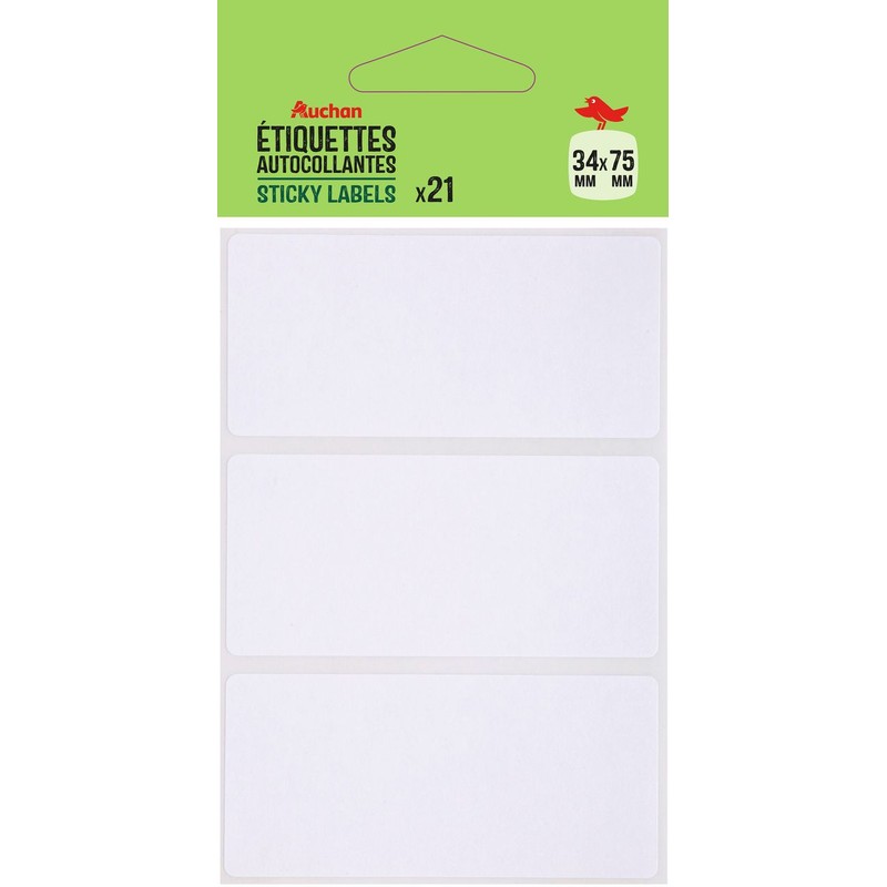 Etykiety białe 34x75 mm Auchan 21 sztuk
