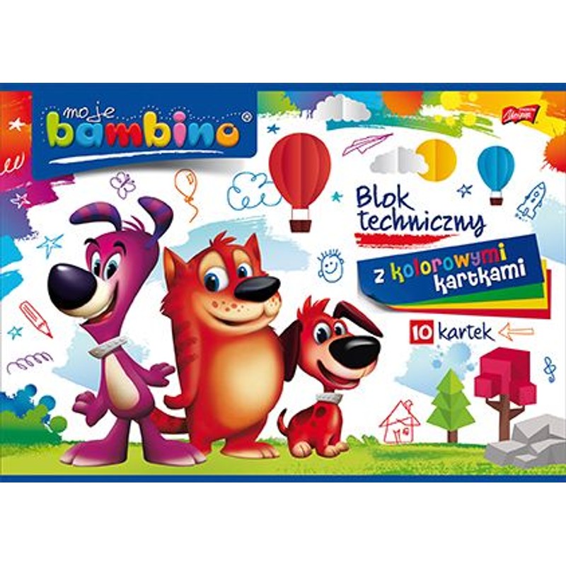 Blok techniczny A4, 10 kolorowych kartek Bambino 1 sztuka