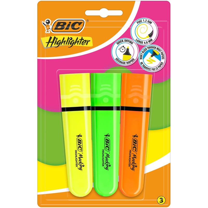 Flat Highlighter Zakreslacz mix neon  BIC 3 sztuki