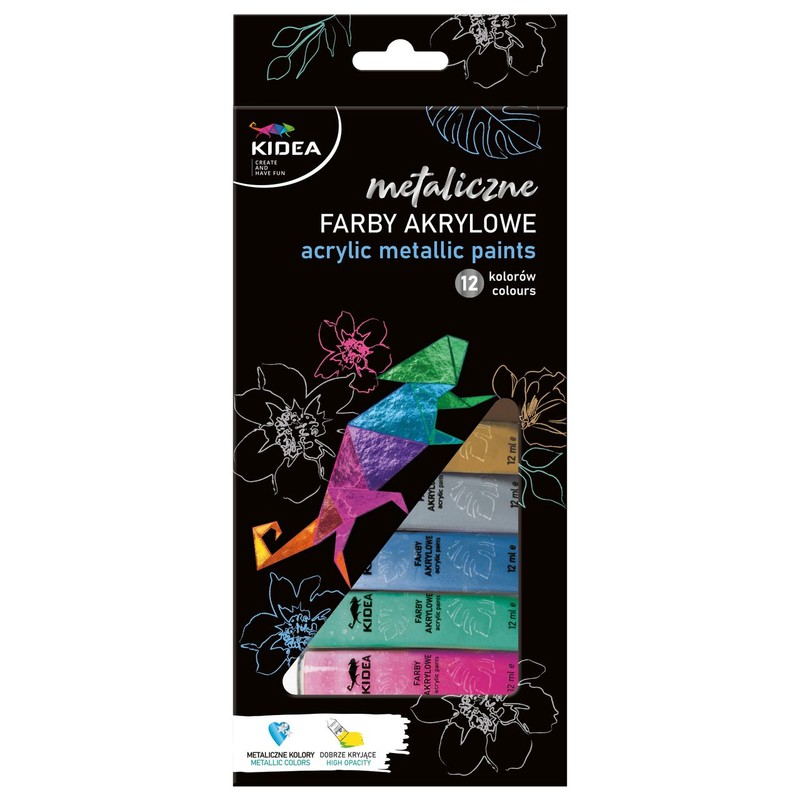 Farby akrylowe metaliczne 12 kolorów Kidea 12 sztuk