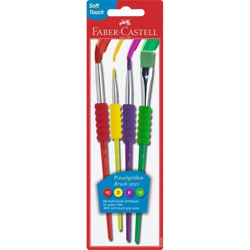Pędzle szkolne z miękkim uchwytem 4 szt. Faber Castell zestaw