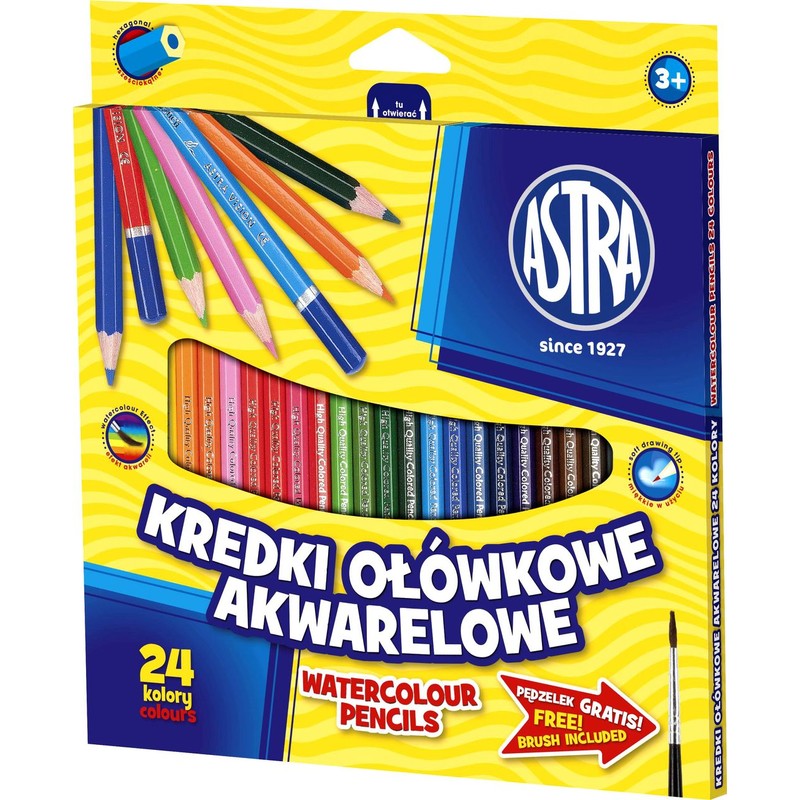 Kredki ołówkowe heksagonalne akwarelowe 24 kolory ASTRA 24 sztuki