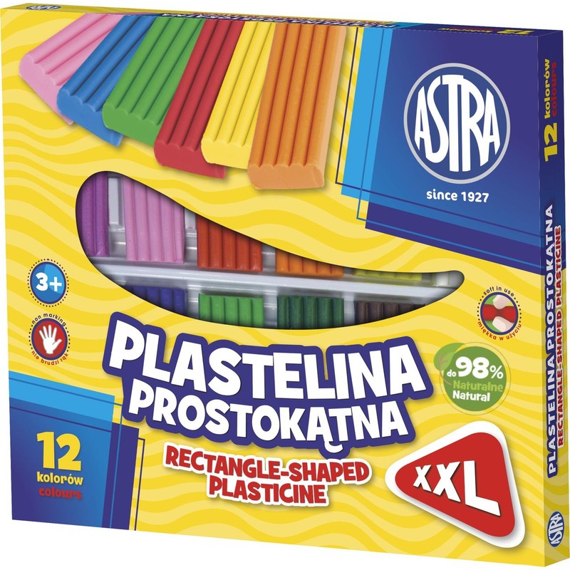 Plastelina prostokątna 12 kolorów  ASTRA 12 sztuk