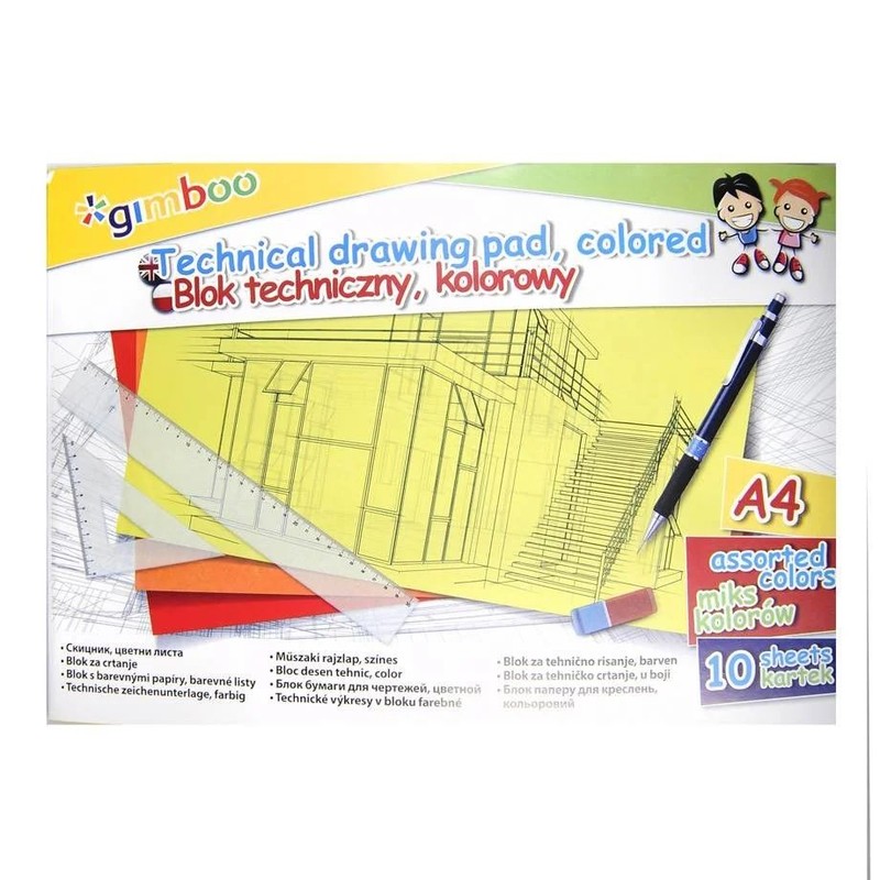 Blok techniczny A4 kolorowy 10 kartek Gimboo 1 sztuka