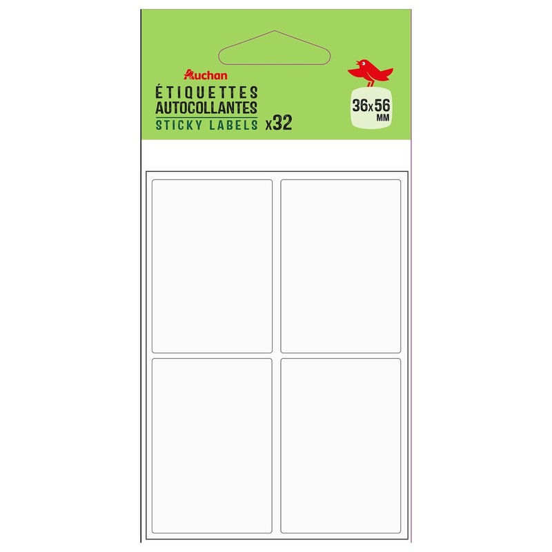 Etykiety samoprzylepne białe Auchan 32 sztuki