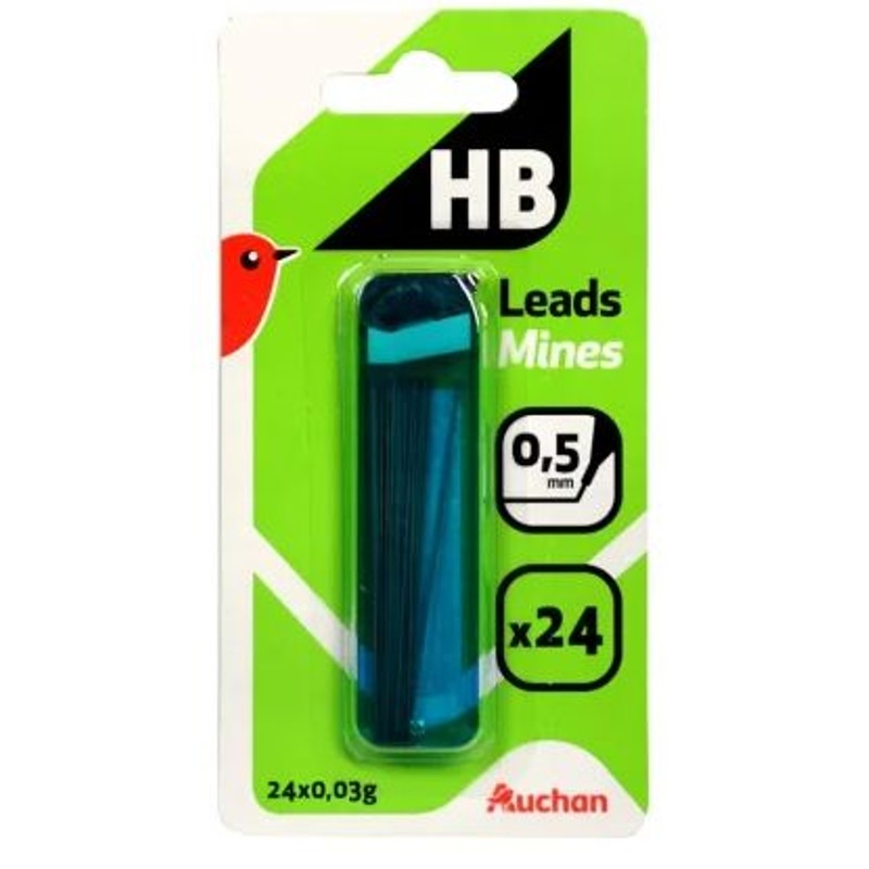 Wkłady grafitowe HB do ołówka automatycznego 0.5 mm Auchan 24 sztuki