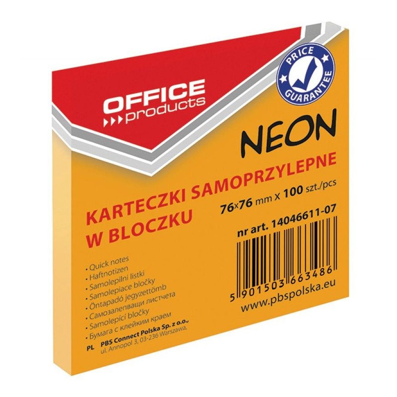 Bloczek samorzypelny 76x76 mm 100k pomarańczowy Office Products 1 sztuka