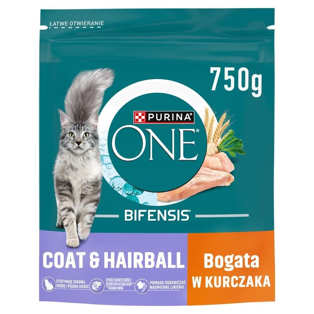 PURINA ONE Bifensis Coat & Hairball Karma dla dorosłych kotów bogata w kurczaka 750 g