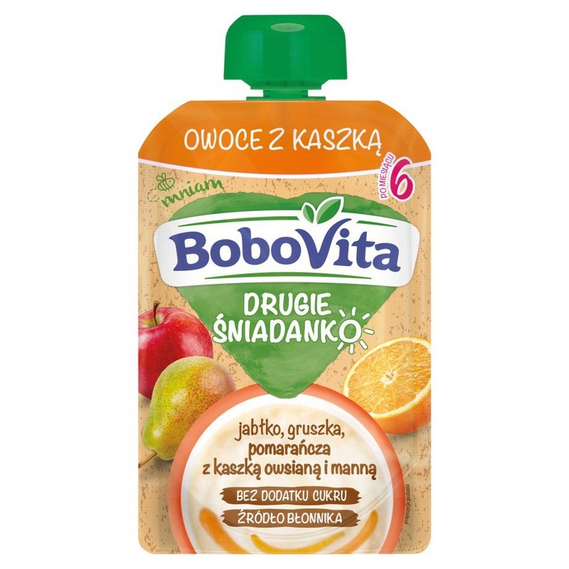 Drugie śniadanko jabłko, gruszka, pomarańcza z kaszką owsianą i manną po 6 miesiącu BoboVita 100 g