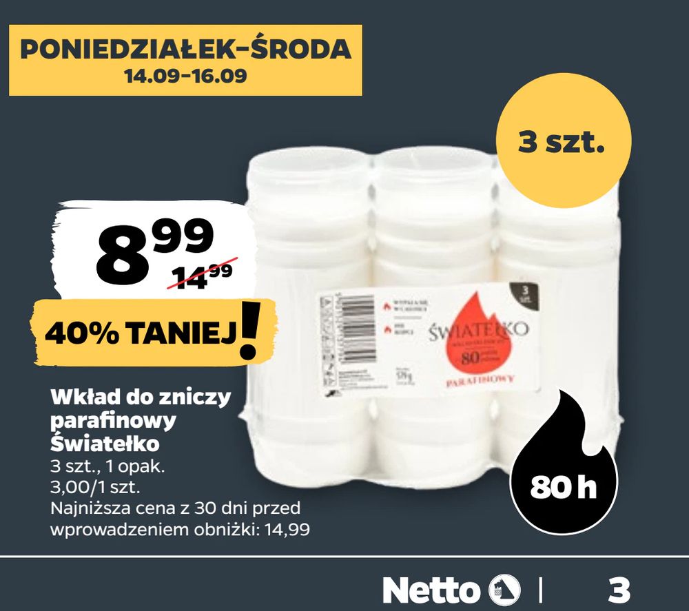 Wkład do zniczy parafinowy Światełko