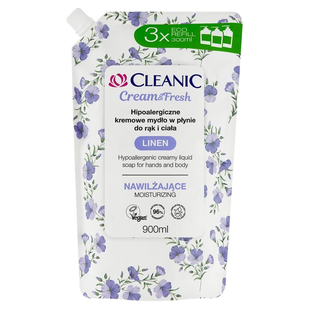 Cleanic Cream&Fresh Linen Hipoalergiczne kremowe mydło w płynie do rąk i ciała 900 ml