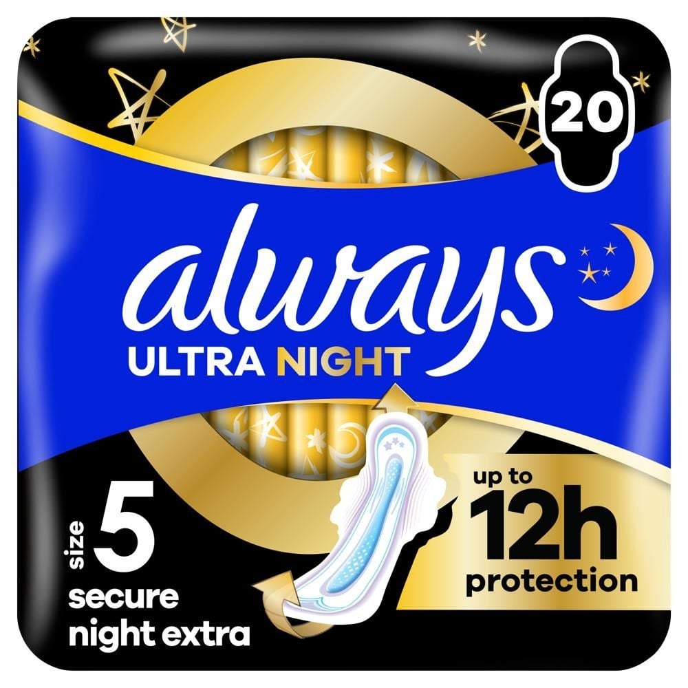 Always Podpaski Ultra Secure Night Extra (rozmiar 5) Podpaski ze skrzydełkami, x 20]