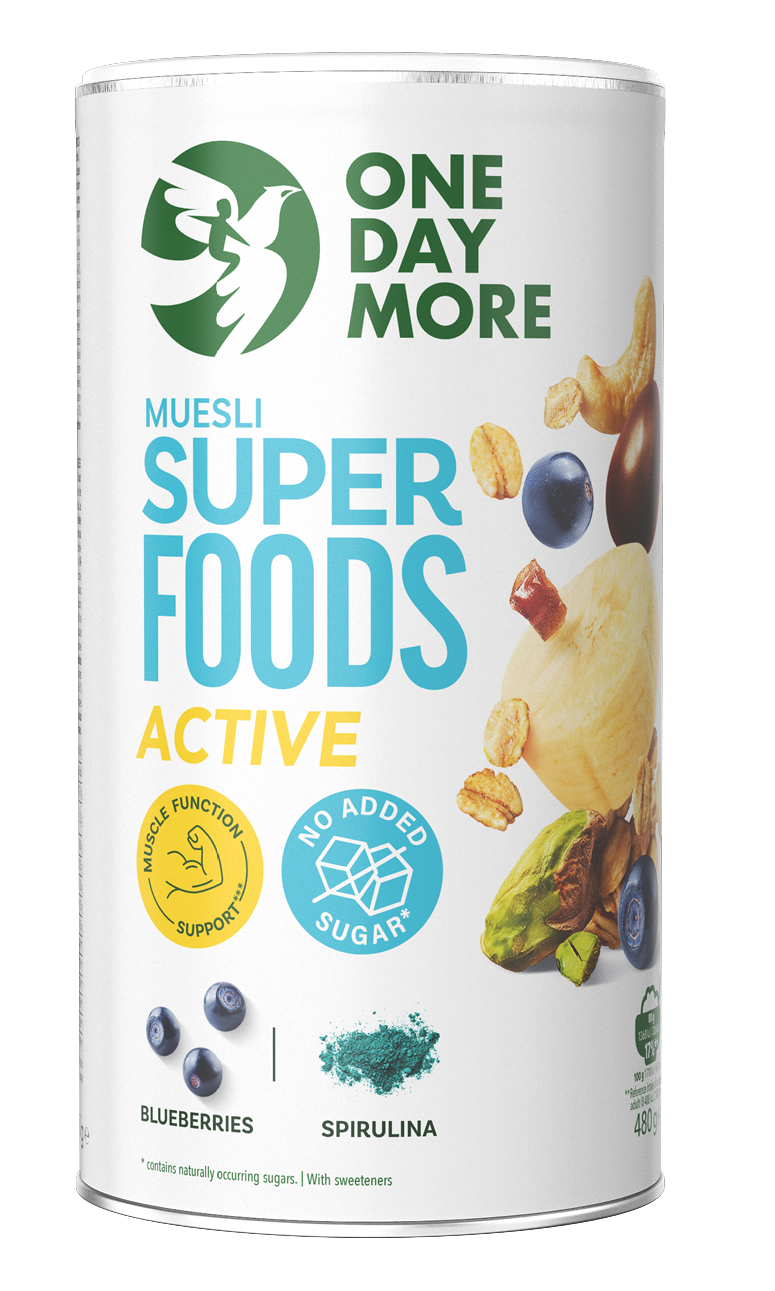 Musli Superfoods ACTIVE z borówkami i spiruliną (bez dodatku cukru)