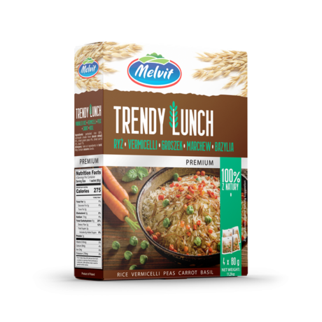 Melvit Premium Trendy Lunch ryż vermicelli groszek marchew bazylia 320 g (4 x 80 g)