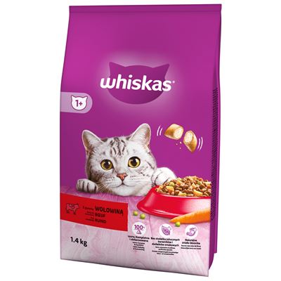 whiskas 1+ z pyszną wołowiną 1,4kg
