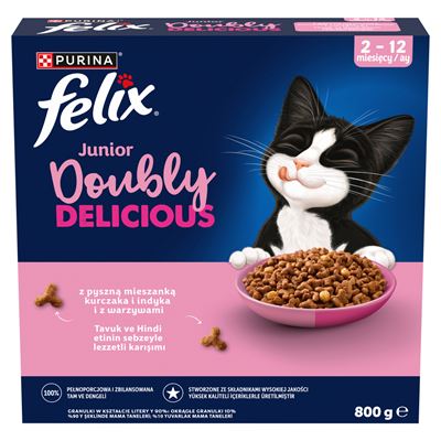 felix Junior Sucha karma dla kota z kurczakiem, indykiem i warzywami 800 g