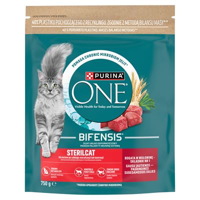 ONE PURINA Bifensis Sterilcat Karma dla dorosłych kotów bogata w wołowinę 750 g