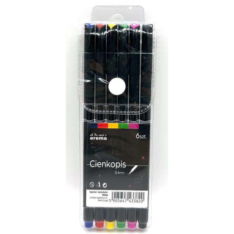 Cienkopis 6 kolorów , 0,4mm EREMA 6 sztuk