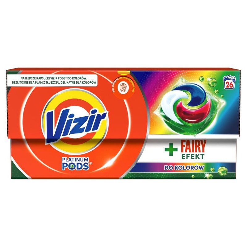 Kapsułki do prania kolorów + Fairy Efekt Platinum Pods Vizir 26 kapsułek