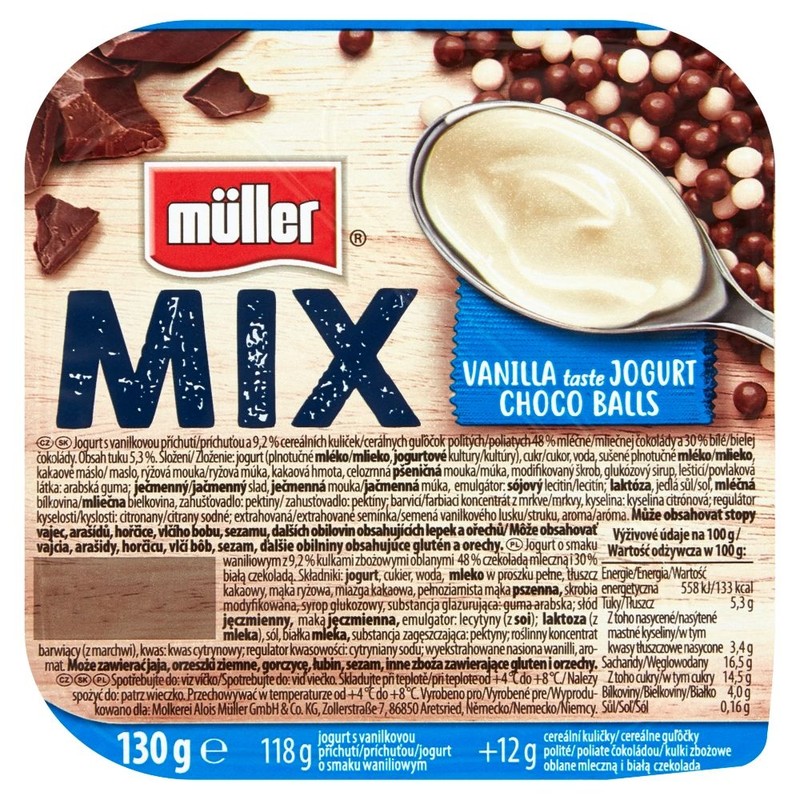 Mix Jogurt waniliowy z kuleczkami w czekoladzie  Müller 130 g