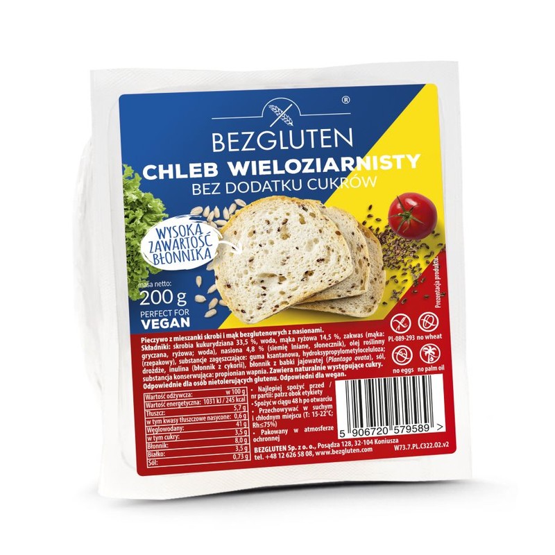 Chleb wieloziarnisty bez dodatku cukrów   Bezgluten 200 g