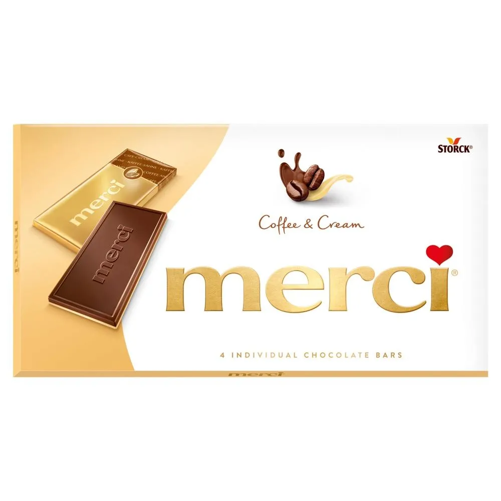 merci Czekolada śmietankowa o smaku kawowym i biała czekolada 100 g (4 sztuki)