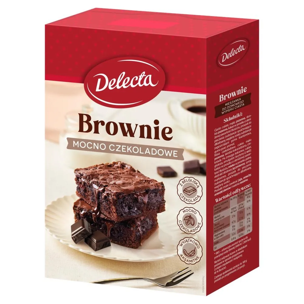 Delecta Brownie mocno czekoladowe mieszanka do domowego wypieku ciasta 550 g