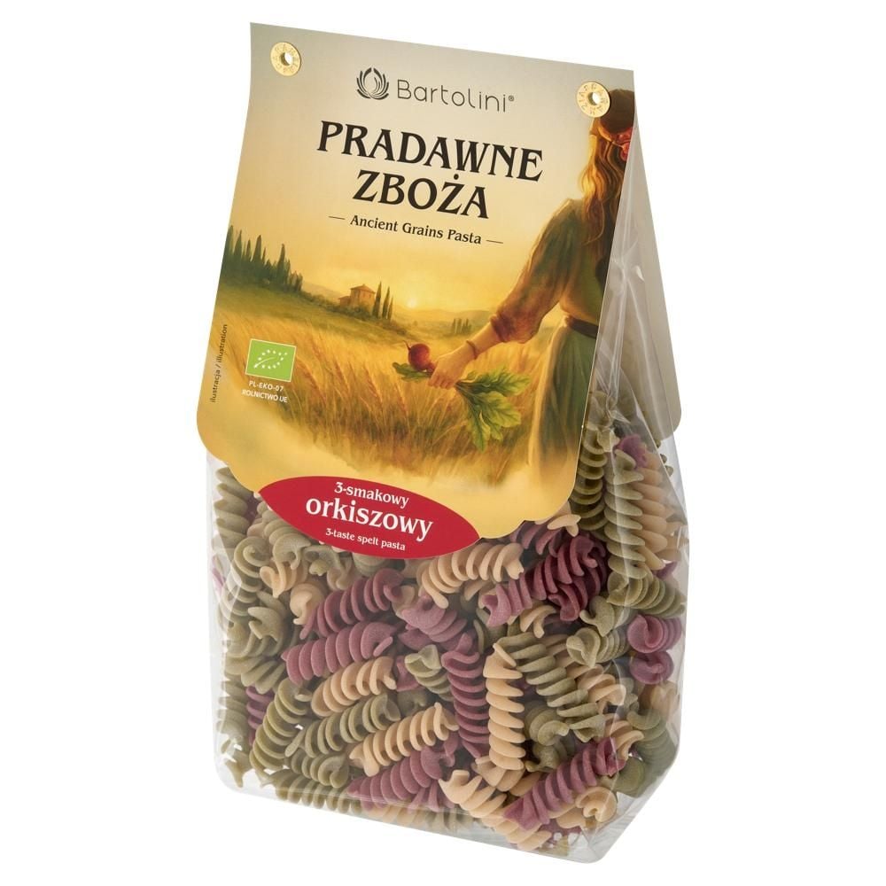 Bartolini Pradawne Zboża Makaron 3-smakowy orkiszowy świderek nr 5 250 g