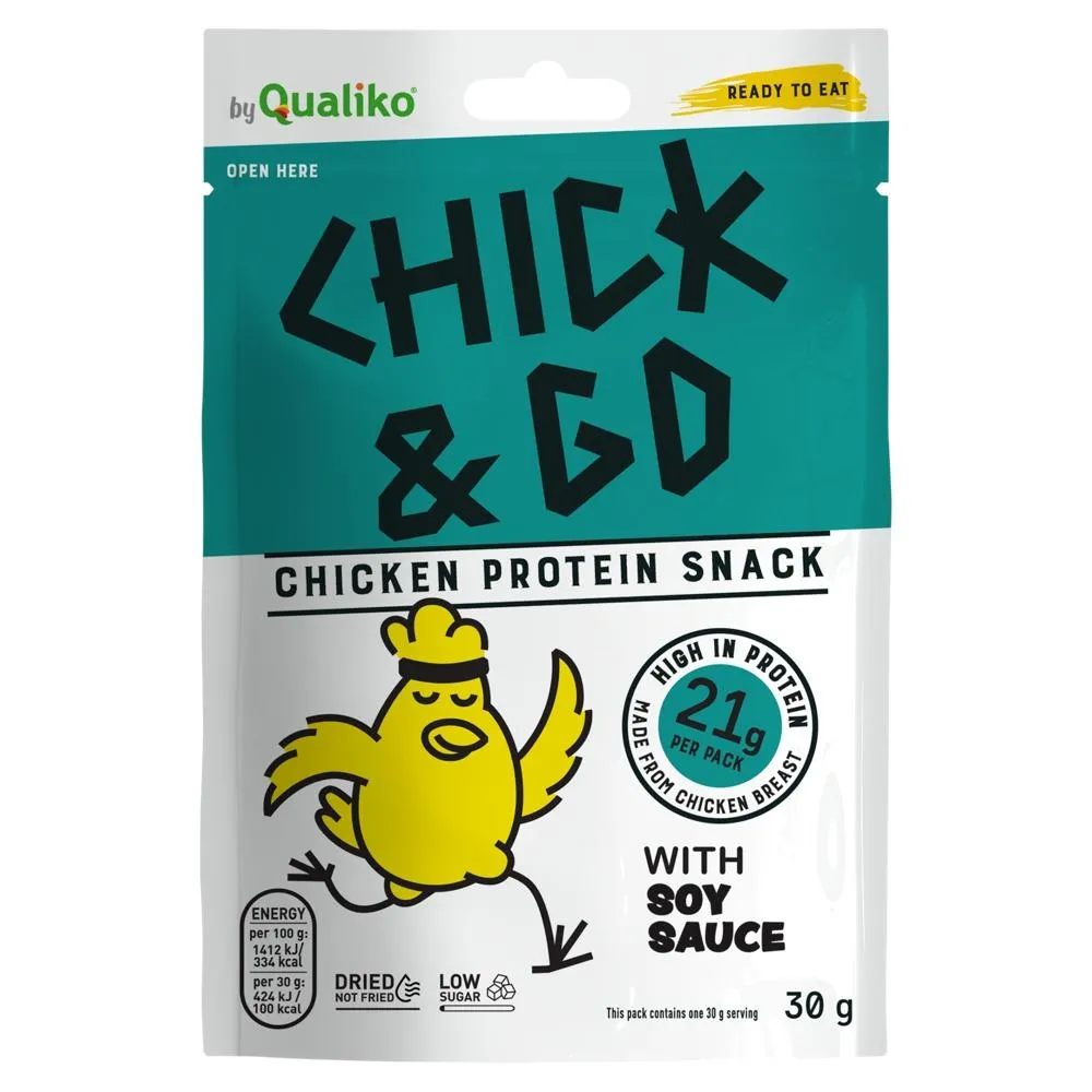 Qualiko Chick & Go Suszone filety z piersi kurczaka zamarynowane w sosie sojowym 30 g