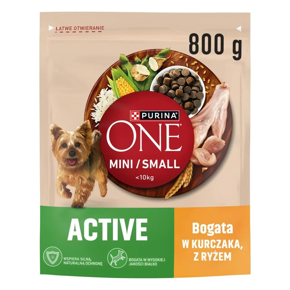 PURINA ONE Mini/Small Active Karma dla dorosłych psów bogata w kurczaka z ryżem 800 g