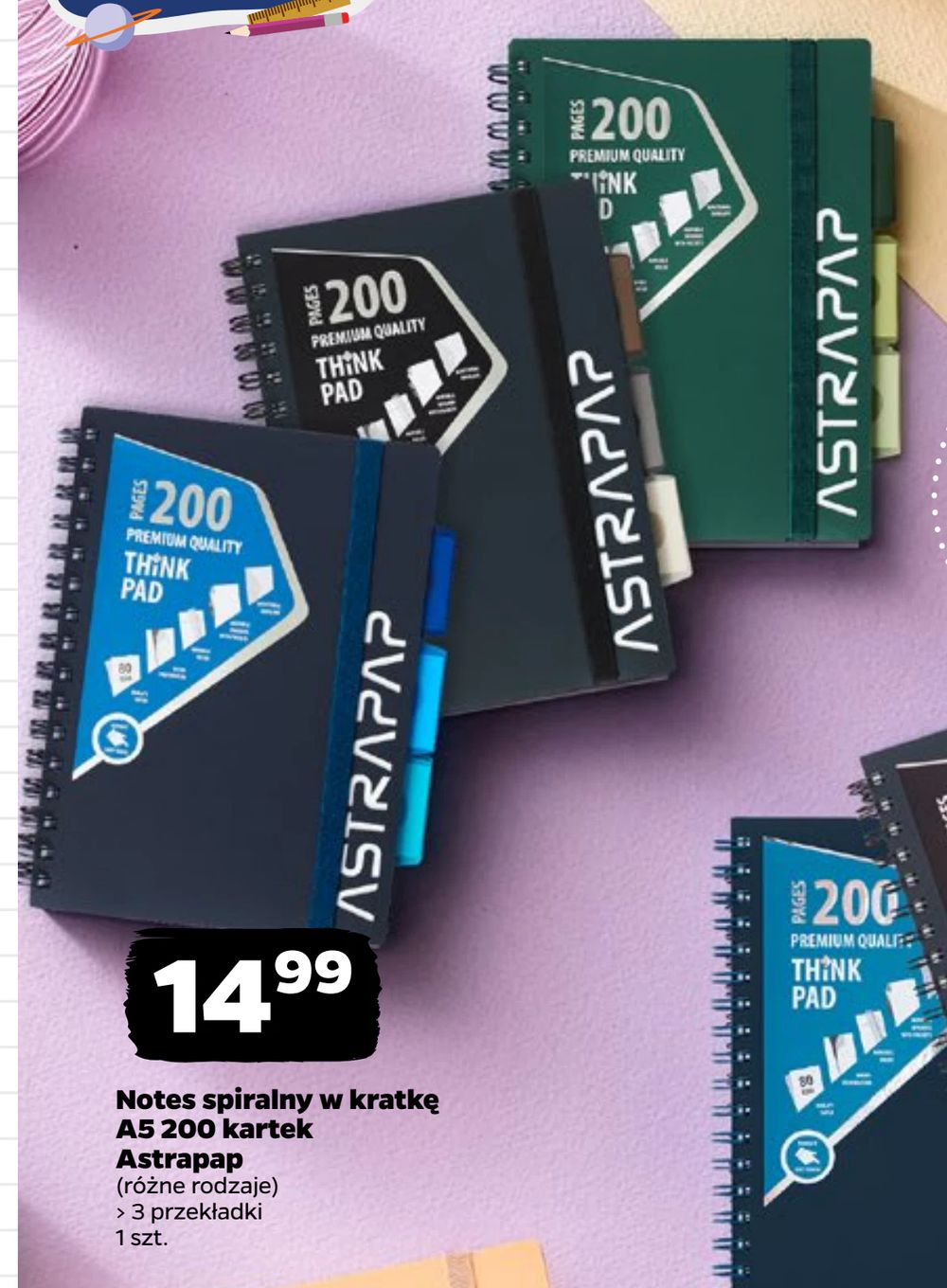 Notes spiralny w kratkę A5 200 kartek Astrapap