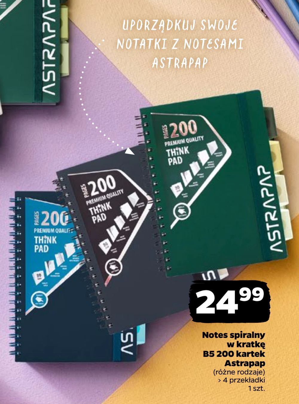 Notes spiralny w kratkę B5 200 kartek Astrapap
