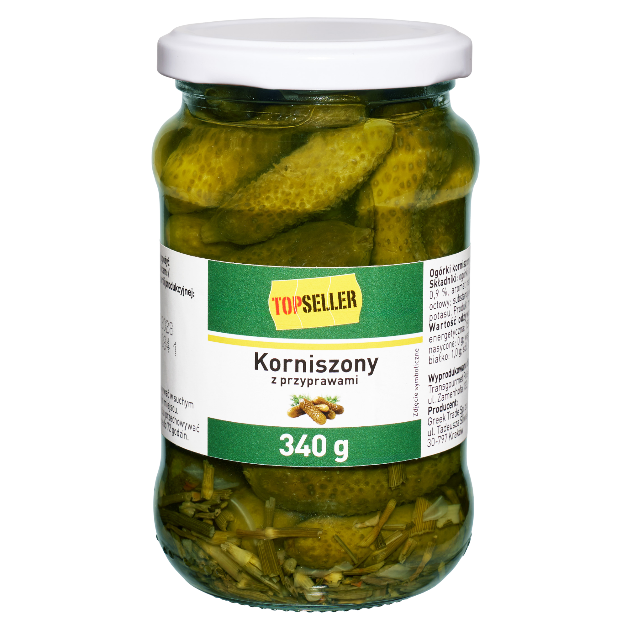 Topseller Ogórki Korniszony Z Przyprawami 340 G