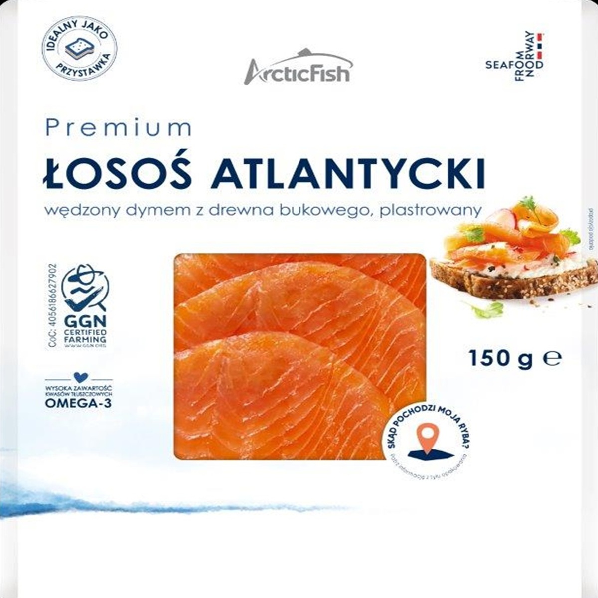 Articfish Łosoś Atlantycki Wędzony Na Zimno Plastry Premium 150G