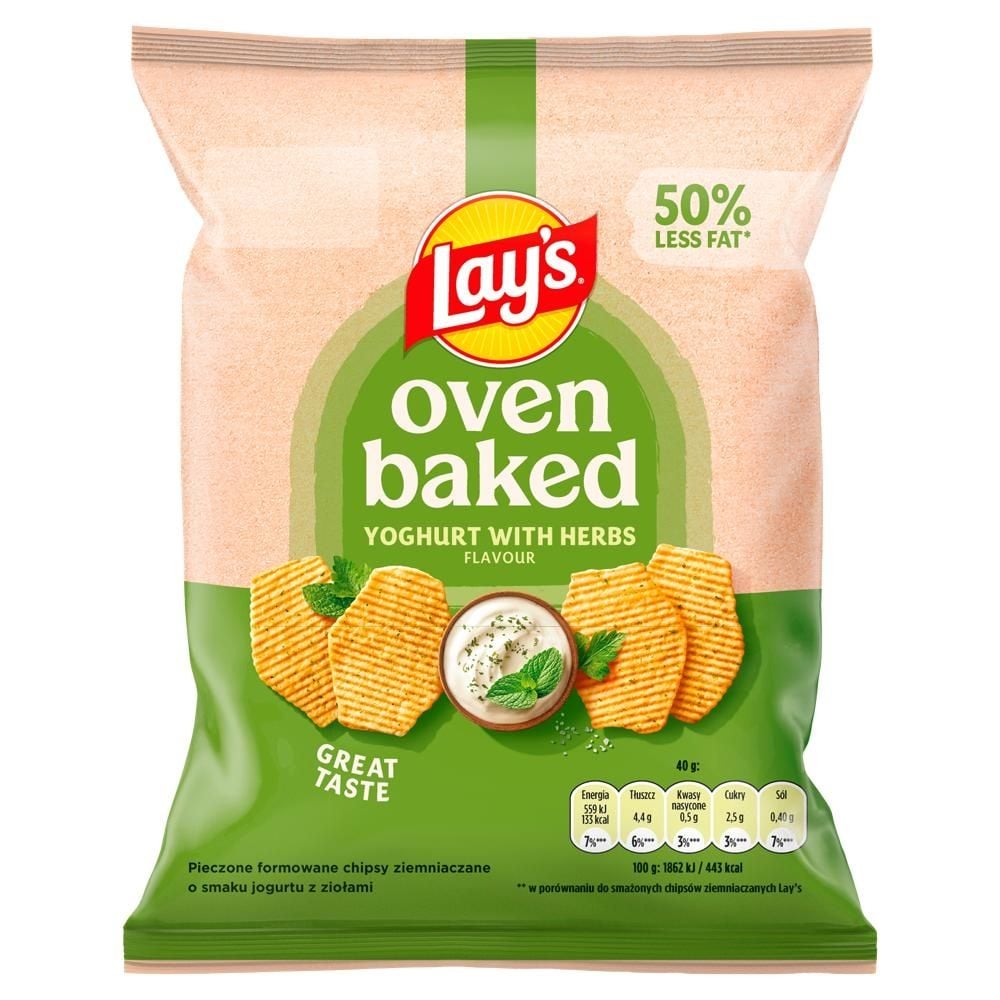 Lay's Oven Baked Pieczone formowane chipsy ziemniaczane o smaku jogurtu z ziołami 40 g