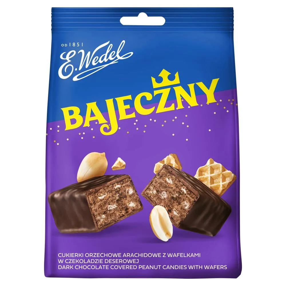 E. Wedel Bajeczny Cukierki orzechowe arachidowe z wafelkami w czekoladzie deserowej 240 g