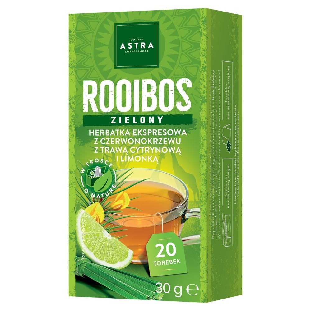 Astra Rooibos zielony Herbatka ekspresowa z czerwonokrzewu z trawą cytrynową i limonką 1,5 g