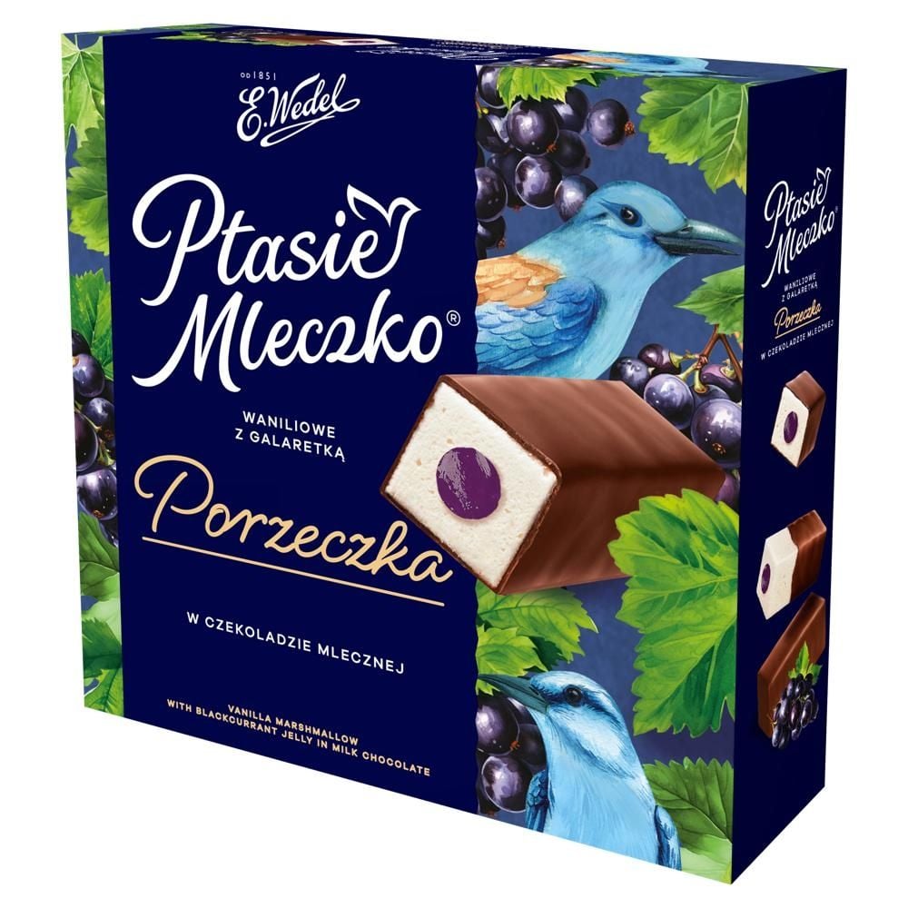 E. Wedel Ptasie Mleczko waniliowe z galaretką porzeczka w czekoladzie mlecznej 340 g