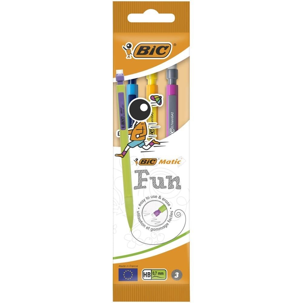 BIC Matic Fun HB Ołówek automatyczny z gumką Pouch 3szt