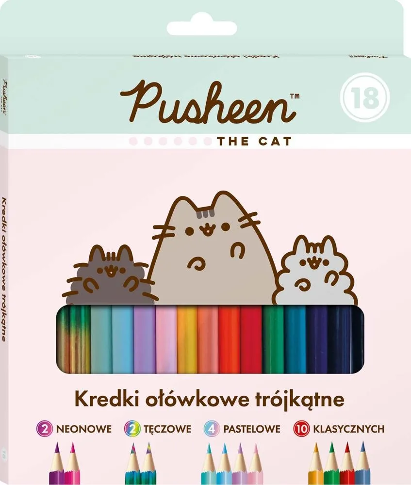 Kredki ołowkowe trójkątne 18 kolorów Pusheen
