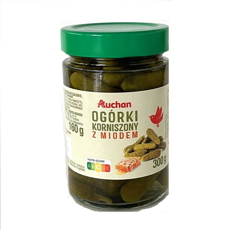 Ogórki korniszony z miodem Auchan 300 g