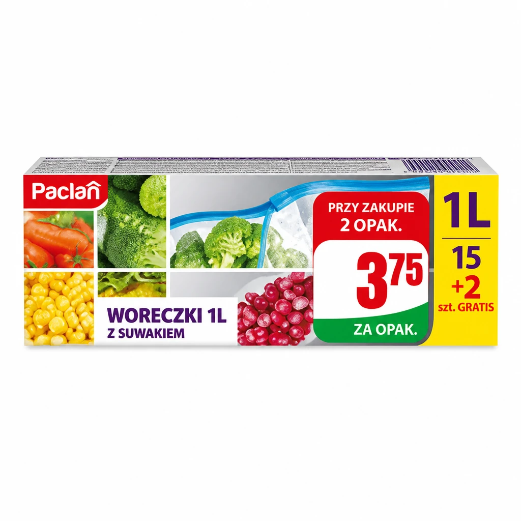 Woreczki z suwakiem Paclan 1l 15+2szt. gratis