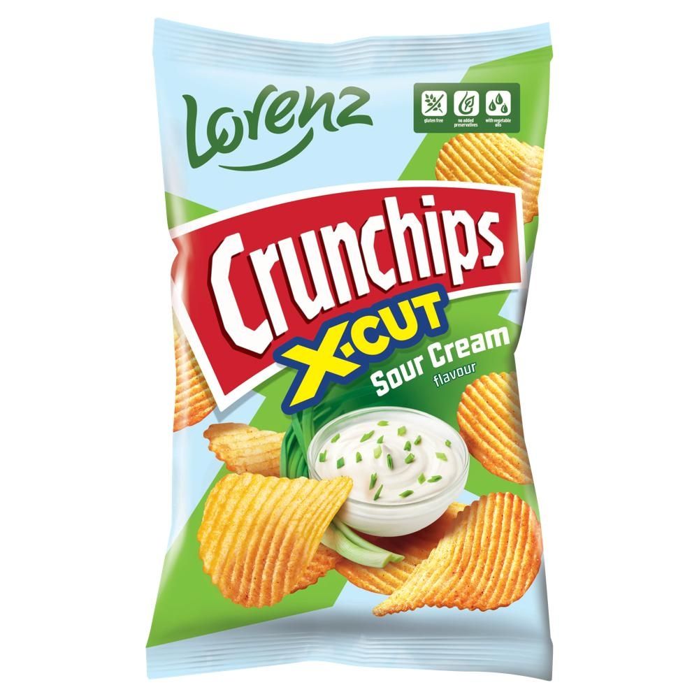 Crunchips X-cut Chipsy ziemniaczane o smaku kwaśnej śmietany i cebuli 130 g