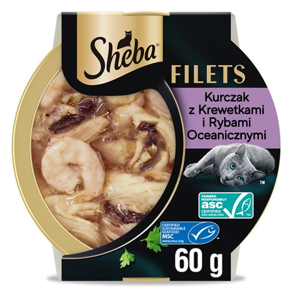 Sheba Filets Karma uzupełniająca dla dorosłych kotów kurczak z krewetkami i rybami oceanicznymi 60 g