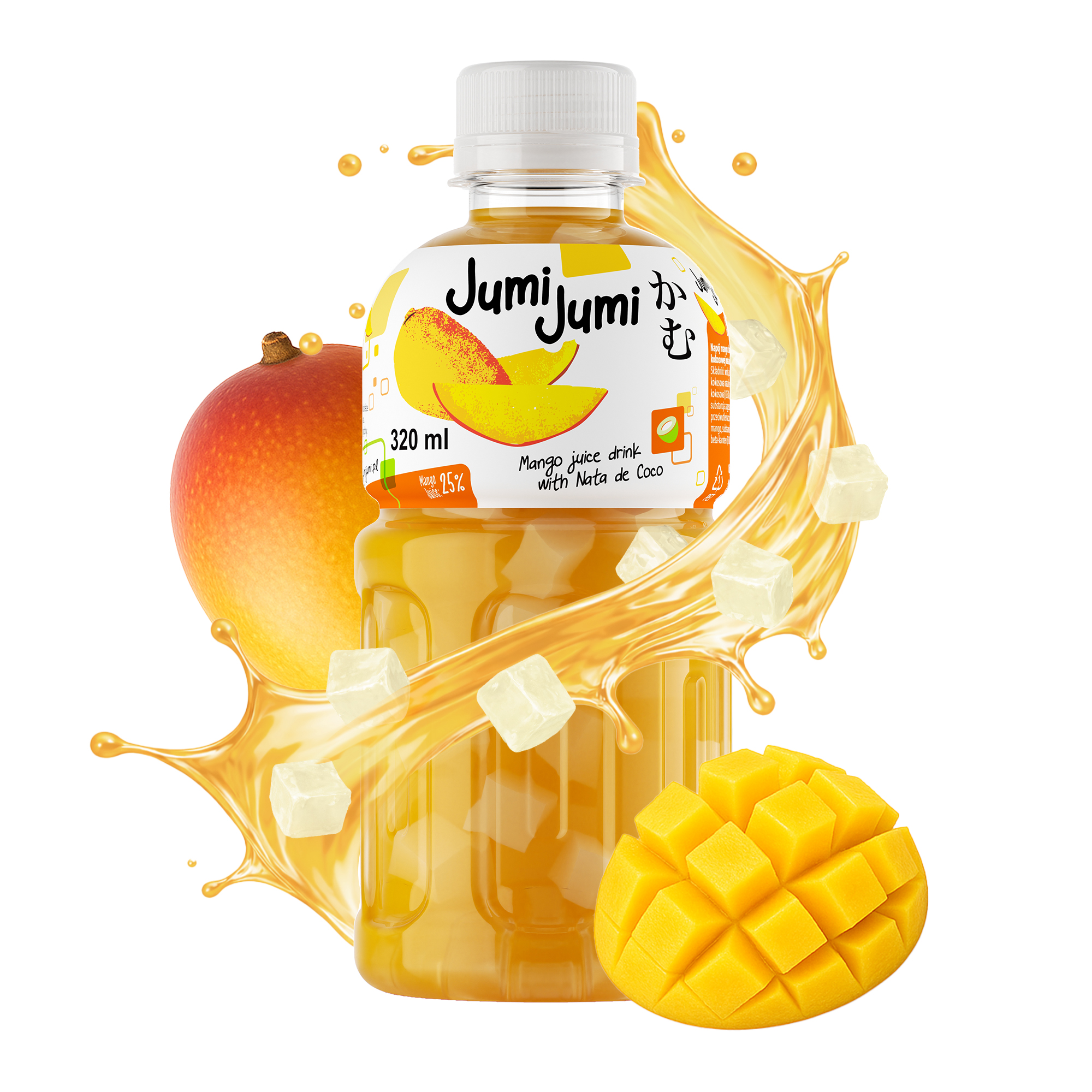 Napój o smaku mango z kawałkami kokosa