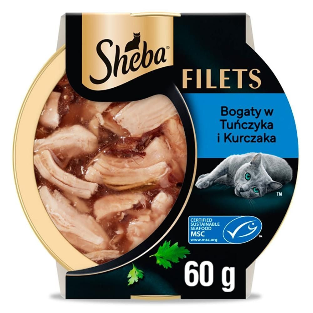 Sheba Filets Karma uzupełniająca dla dorosłych kotów bogaty w tuńczyka i kurczaka 60 g