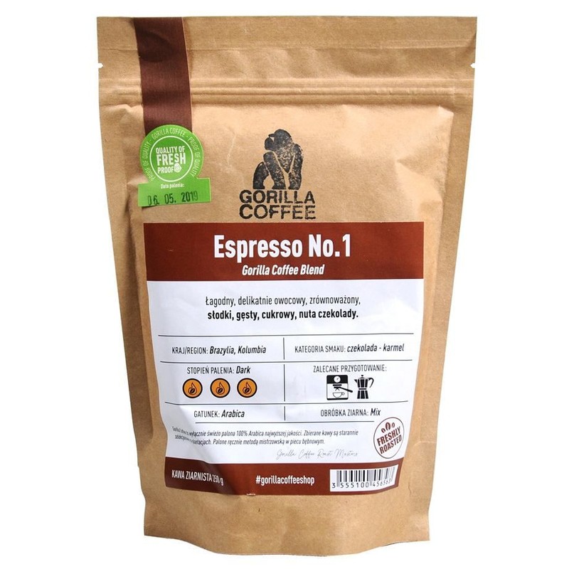 Kawa ziarnista palona z nutą czekolady Gorilla Coffee 250 g
